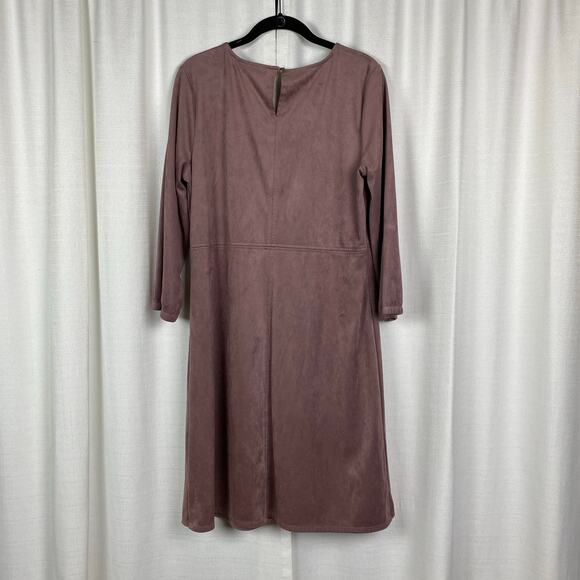 J.Jill Wearever Mauve Haze Ultrasoft Faux Suede Knit Fit&Flare Dress Sz.L Tall - Picture 12 of 15